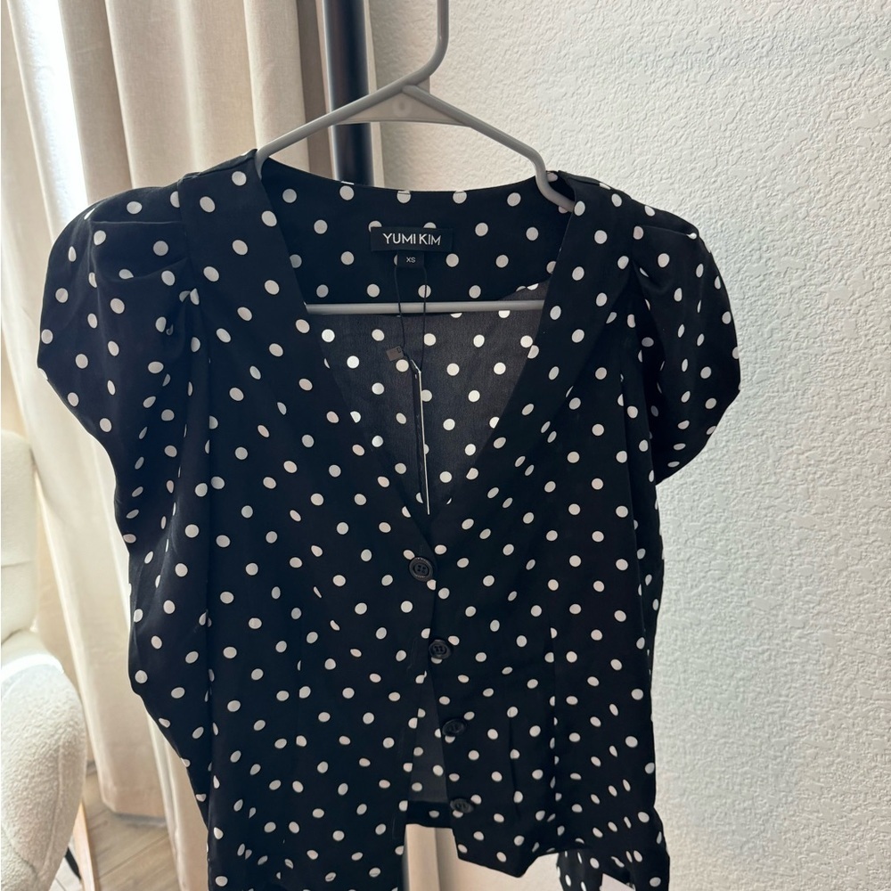 Yumi Kim Black Polka Dot Women's Top size xs nwt - Picture 2 of 7